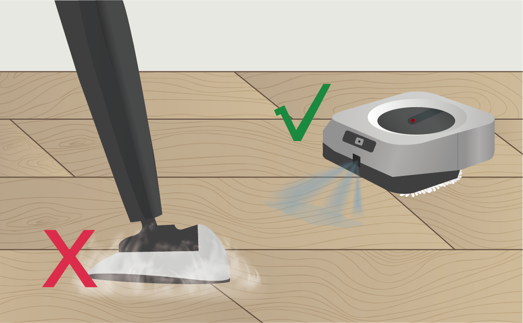 掃地機器人與蒸氣拖把警示